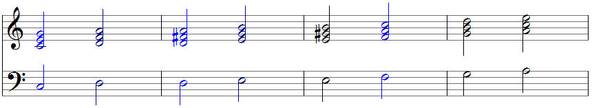 Acht Akkorde in Klaviernotation