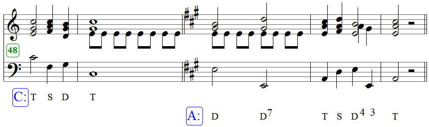 Von C-Dur nach A-Dur, tonzentrale Modulation